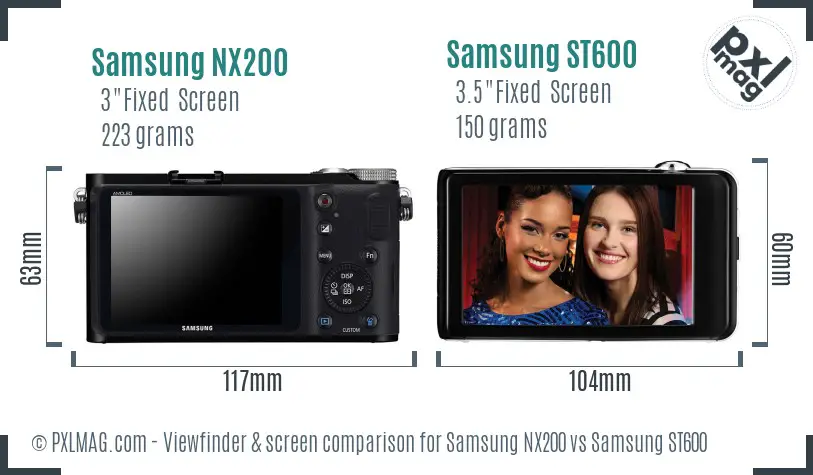 Samsung NX200 vs Samsung ST600 Screen and Viewfinder comparison