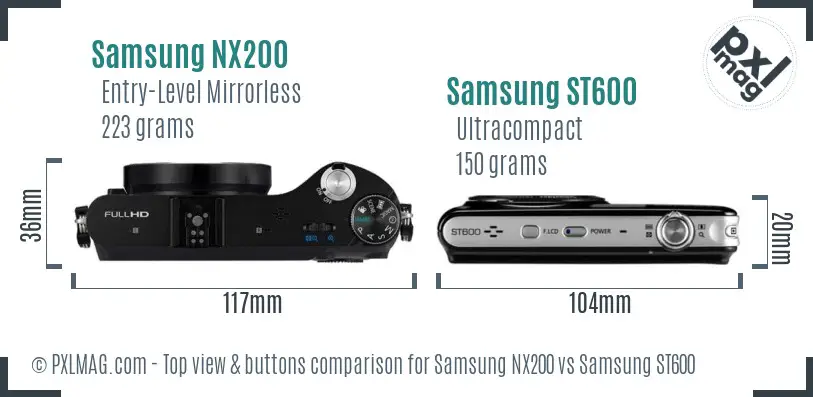 Samsung NX200 vs Samsung ST600 top view buttons comparison