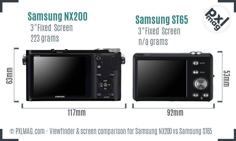 Samsung NX200 vs Samsung ST65 Screen and Viewfinder comparison