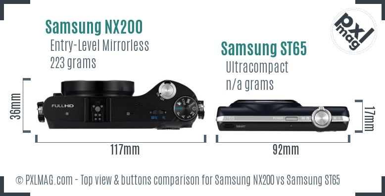 Samsung NX200 vs Samsung ST65 top view buttons comparison