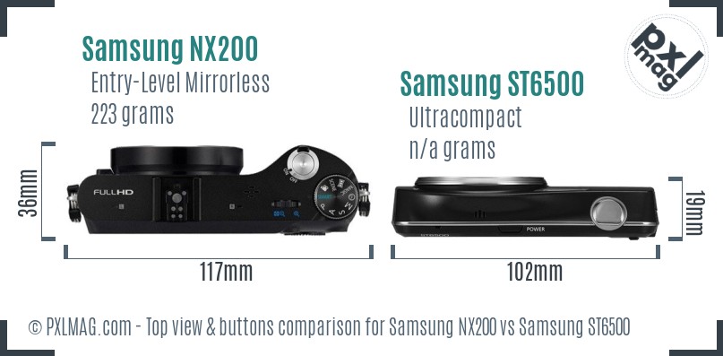 Samsung NX200 vs Samsung ST6500 top view buttons comparison