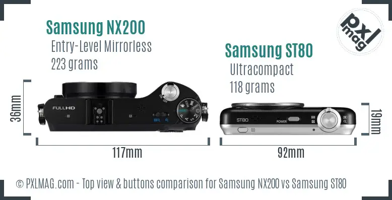 Samsung NX200 vs Samsung ST80 top view buttons comparison