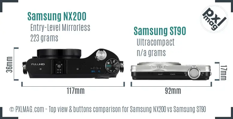 Samsung NX200 vs Samsung ST90 top view buttons comparison Samsung NX200 vs Samsung ST90 top view buttons comparison