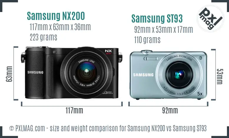 Samsung NX200 vs Samsung ST93 size comparison