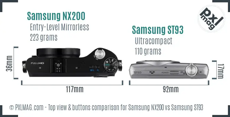 Top view design and control layout of Samsung NX200 and ST93