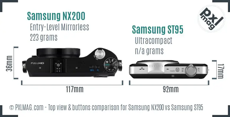 Samsung NX200 vs Samsung ST95 top view buttons comparison