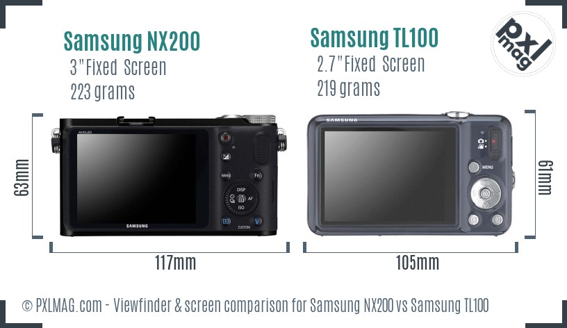 Samsung NX200 vs Samsung TL100 Screen and Viewfinder comparison