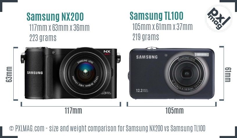 Samsung NX200 vs Samsung TL100 size comparison