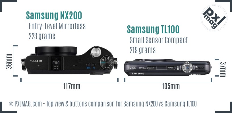 Samsung NX200 vs Samsung TL100 top view buttons comparison