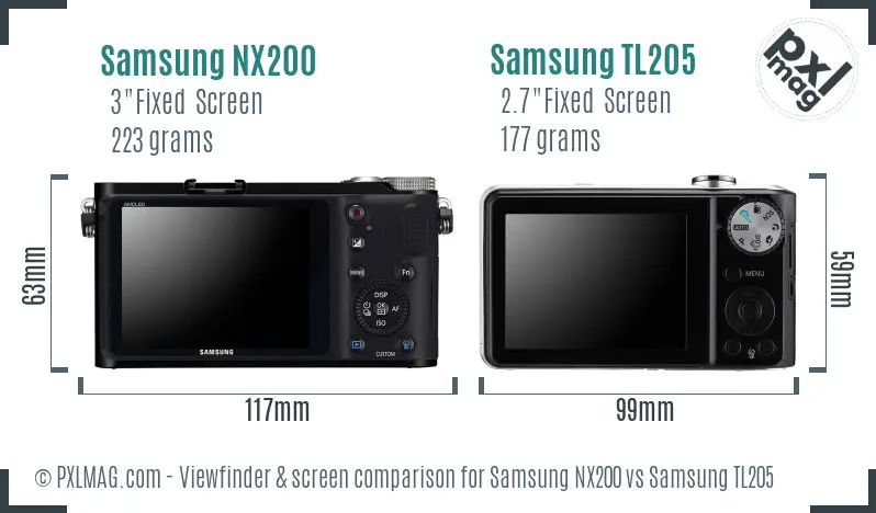 Samsung NX200 vs Samsung TL205 Screen and Viewfinder comparison