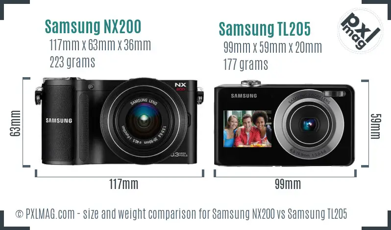 Samsung NX200 vs Samsung TL205 size comparison
