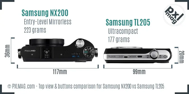 Samsung NX200 vs Samsung TL205 top view buttons comparison