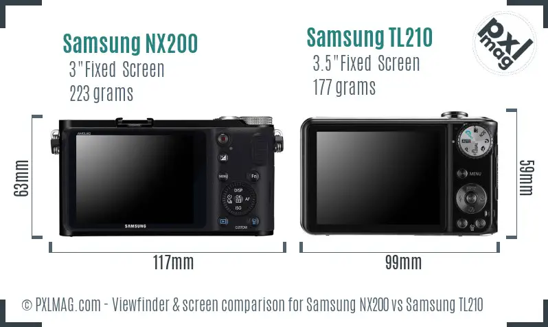 Samsung NX200 vs Samsung TL210 Screen and Viewfinder comparison