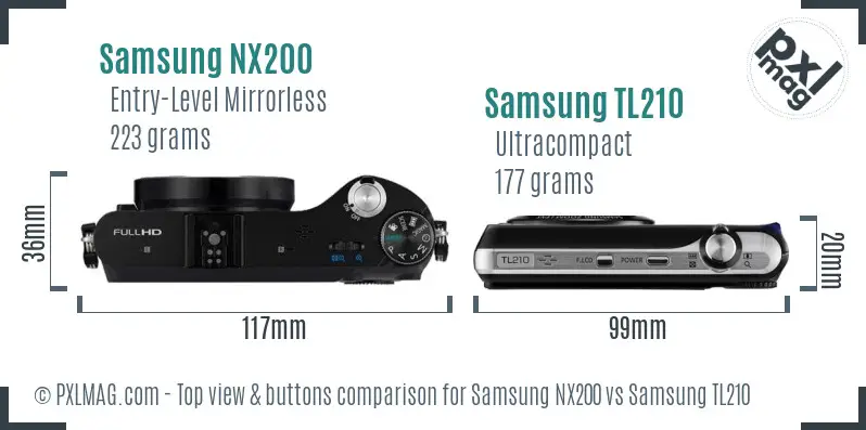 Samsung NX200 vs Samsung TL210 top view buttons comparison