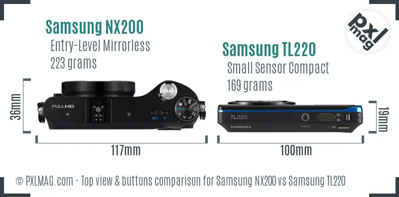 Samsung NX200 vs Samsung TL220 top view buttons comparison