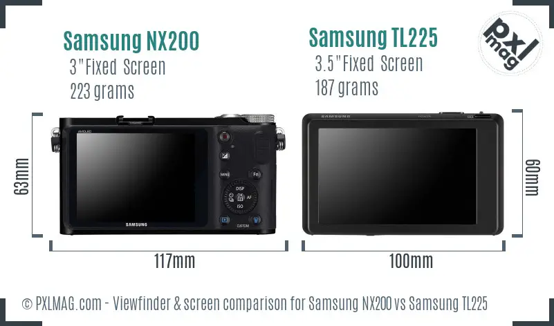 Samsung NX200 vs Samsung TL225 Screen and Viewfinder comparison