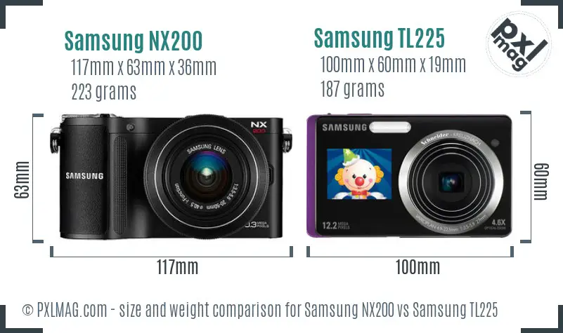 Samsung NX200 vs Samsung TL225 size comparison