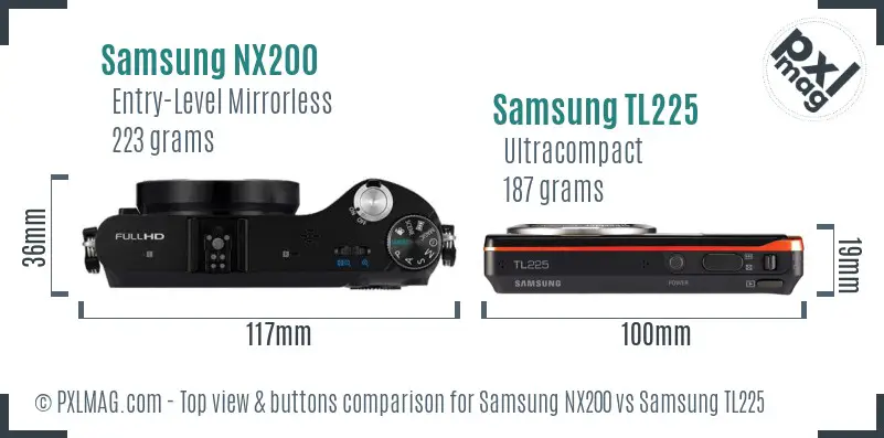 Samsung NX200 vs Samsung TL225 top view buttons comparison
