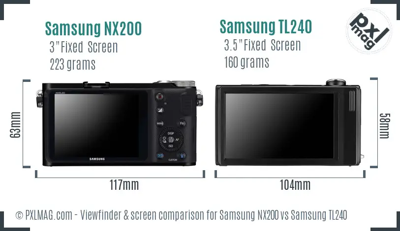 Samsung NX200 vs Samsung TL240 Screen and Viewfinder comparison