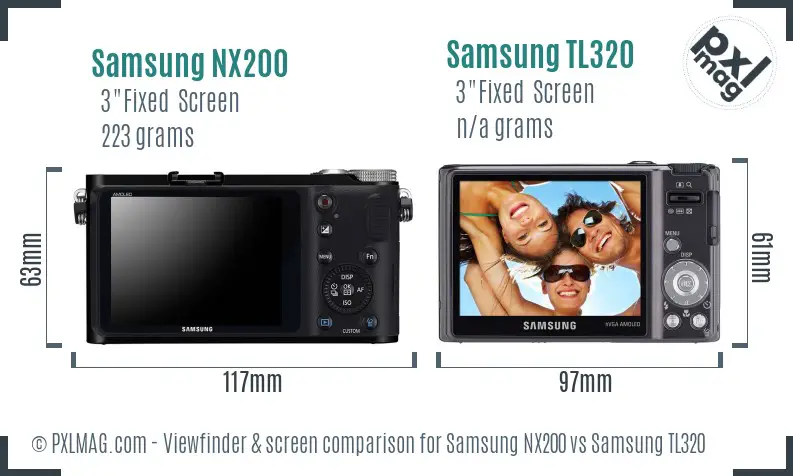 Samsung NX200 vs Samsung TL320 Screen and Viewfinder comparison