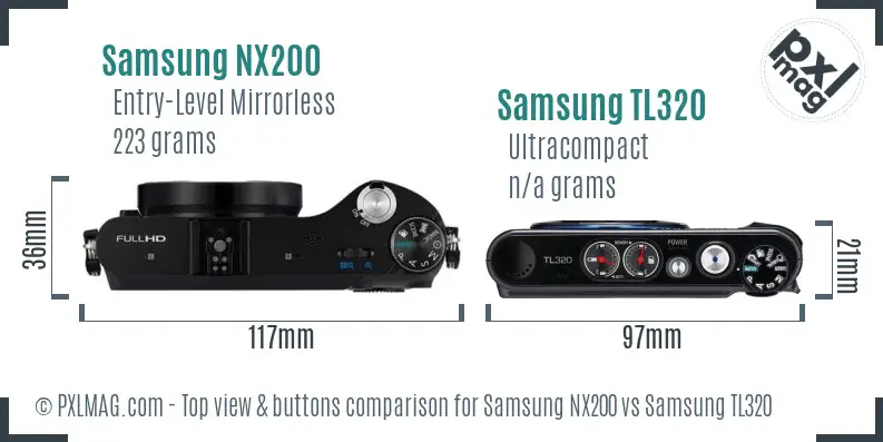 Samsung NX200 vs Samsung TL320 top view buttons comparison