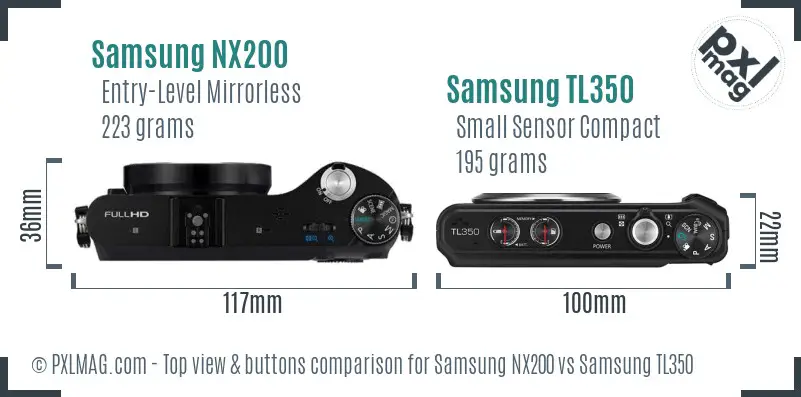 Samsung NX200 vs Samsung TL350 top view buttons comparison Samsung NX200 vs Samsung TL350 top view buttons comparison