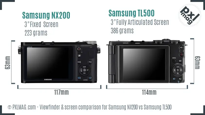 Samsung NX200 vs Samsung TL500 Screen and Viewfinder comparison