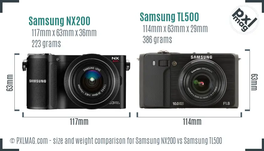 Samsung NX200 vs Samsung TL500 size comparison