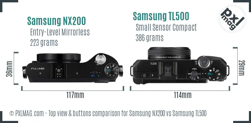 Samsung NX200 vs Samsung TL500 top view buttons comparison