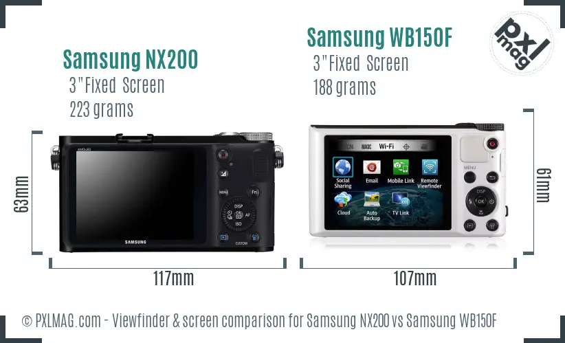 Samsung NX200 vs Samsung WB150F Screen and Viewfinder comparison