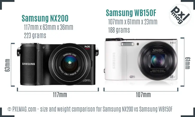 Samsung NX200 vs Samsung WB150F size comparison