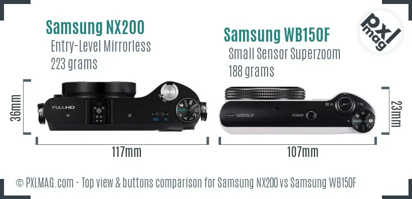 Samsung NX200 vs Samsung WB150F top view buttons comparison