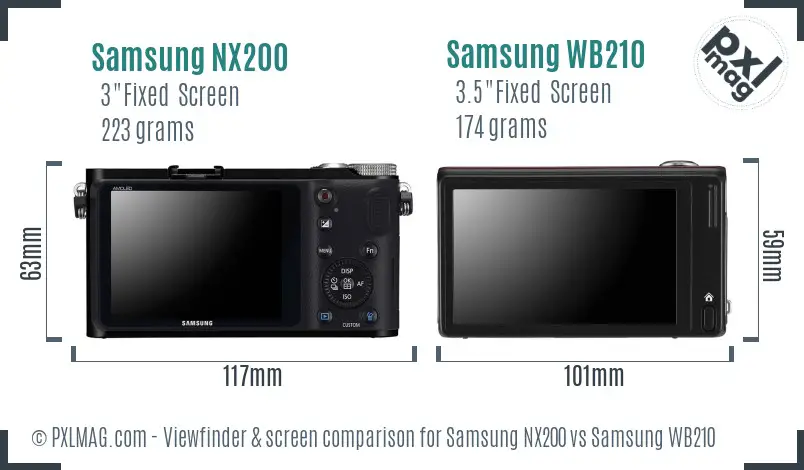 Samsung NX200 vs Samsung WB210 Screen and Viewfinder comparison