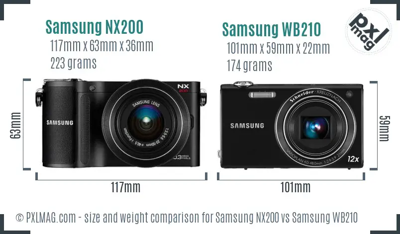 Samsung NX200 vs Samsung WB210 size comparison