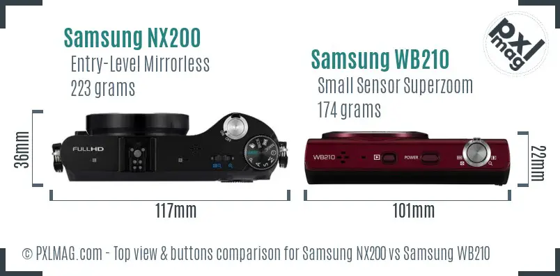 Samsung NX200 vs Samsung WB210 top view buttons comparison