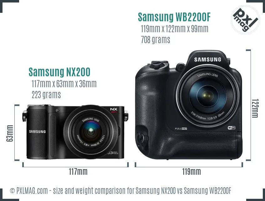 Samsung NX200 vs Samsung WB2200F size comparison Samsung NX200 vs Samsung WB2200F size comparison