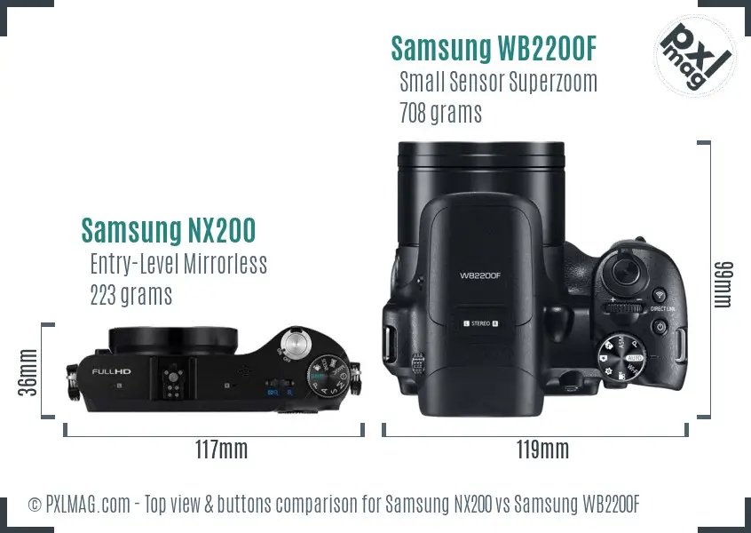 Samsung NX200 vs Samsung WB2200F top view buttons comparison Samsung NX200 vs Samsung WB2200F top view buttons comparison