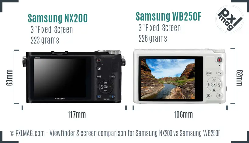 Samsung NX200 vs Samsung WB250F Screen and Viewfinder comparison