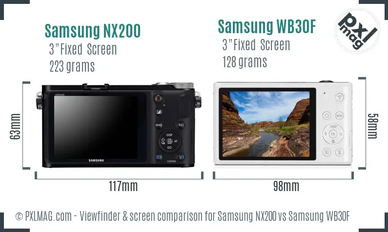 Samsung NX200 vs Samsung WB30F Screen and Viewfinder comparison