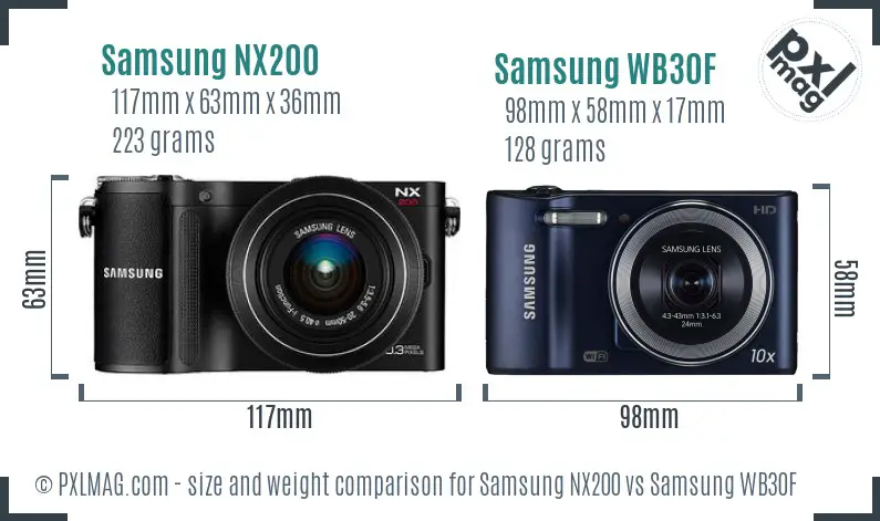 Samsung NX200 vs Samsung WB30F size comparison