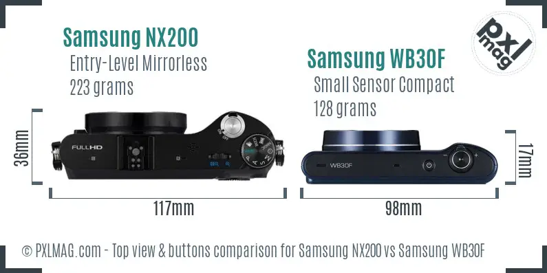 Samsung NX200 vs Samsung WB30F top view buttons comparison