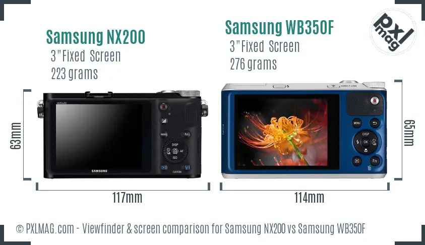 Samsung NX200 vs Samsung WB350F Screen and Viewfinder comparison