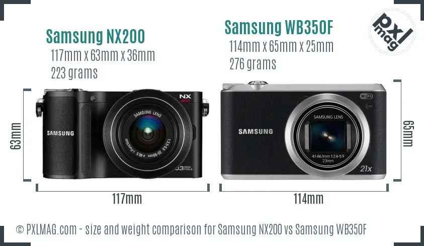 Samsung NX200 vs Samsung WB350F size comparison