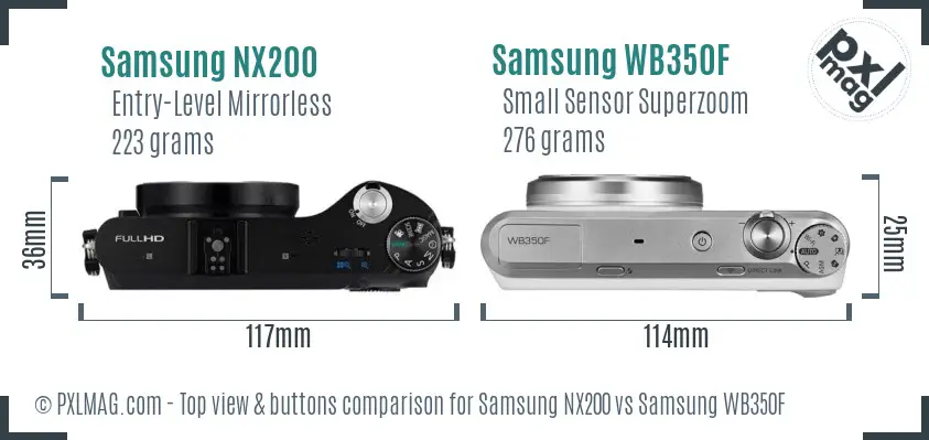 Samsung NX200 vs Samsung WB350F top view buttons comparison