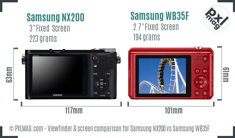 Samsung NX200 vs Samsung WB35F Screen and Viewfinder comparison