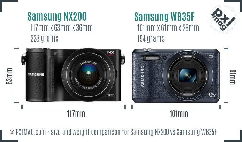 Samsung NX200 vs Samsung WB35F size comparison