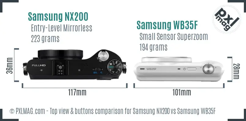 Samsung NX200 vs Samsung WB35F top view buttons comparison