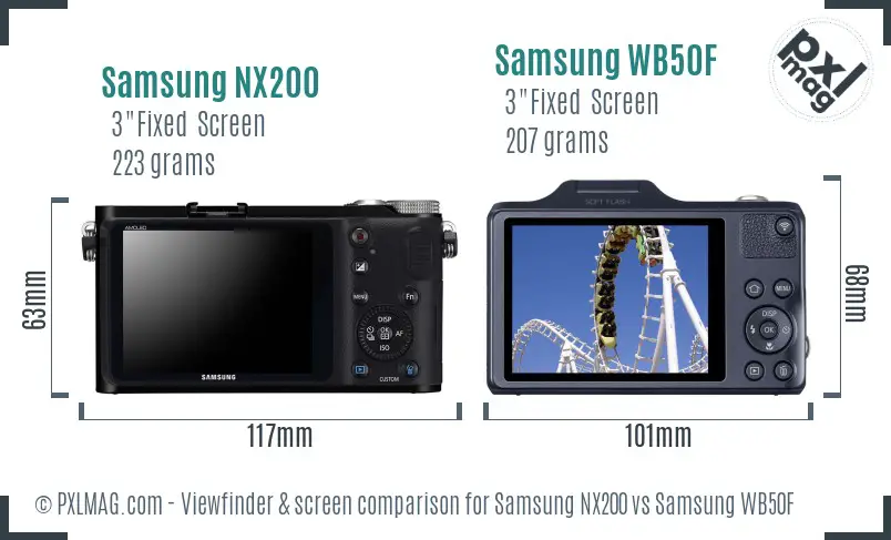 Samsung NX200 vs Samsung WB50F Screen and Viewfinder comparison