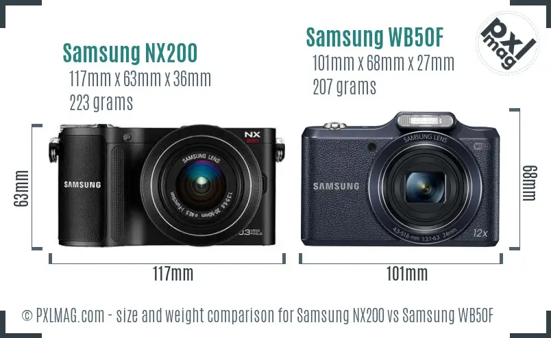 Samsung NX200 vs Samsung WB50F size comparison