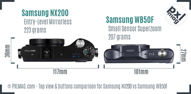 Samsung NX200 vs Samsung WB50F top view buttons comparison